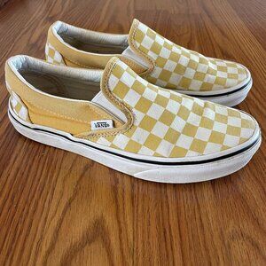 VANS Checkerboard Classic Slip on Sneakers, Yellow, Women's 6.5